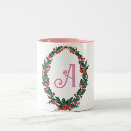 文字カラフル春の花リース水色 ツートーンマグカップ (中央)