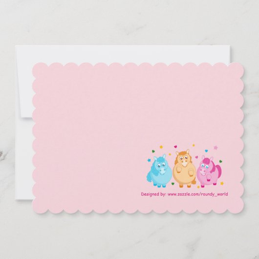 文字カラフル漫画のおもしろいかわいい小さなポニーを追加: 招待状 (裏面)