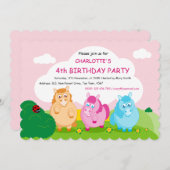 文字カラフル漫画のおもしろいかわいい小さなポニーを追加: 招待状 (正面/裏面)