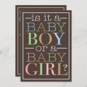 文字カラフル男の赤ちゃんまたは女の子の性別の表示パーティー 招待状 (正面/裏面)