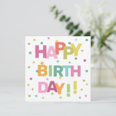文字カラフル紙吹雪と星ハッピーバースデー カード (スタンド正面)