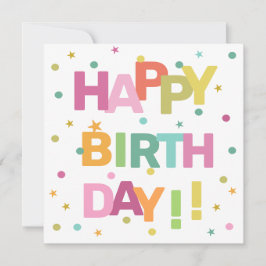 文字カラフル紙吹雪と星ハッピーバースデー カード
