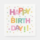 文字カラフル紙吹雪と星ハッピーバースデー スタンダードランチョンナプキン (正面)