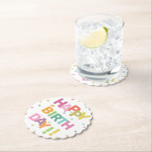 文字カラフル紙吹雪と星ハッピーバースデー ペーパーコースター (インサイチュ)