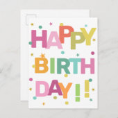 文字カラフル紙吹雪と星ハッピーバースデー ポストカード (正面/裏面)