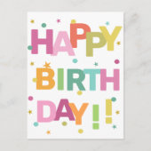 文字カラフル紙吹雪と星ハッピーバースデー ポストカード (正面)