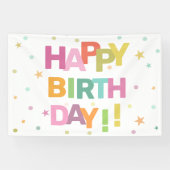 文字カラフル紙吹雪と星ハッピーバースデー 横断幕 (横)