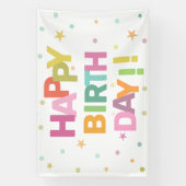 文字カラフル紙吹雪と星ハッピーバースデー 横断幕 (縦)