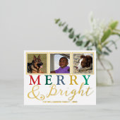 文字カラフル3メリー光明シック金ゴールド 箔シーズンポストカード (立ち正面)