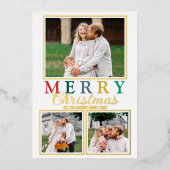 文字カラフル3写真シックなメリークリスマス金ゴールド 箔シーズンカード (正面)