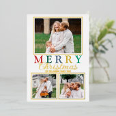 文字カラフル3写真シックなメリークリスマス金ゴールド 箔シーズンカード (立ち正面)