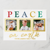 文字カラフル3写真シック平和オンアース金ゴールド 箔シーズンカード (正面)