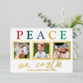 文字カラフル3写真シック平和オンアース金ゴールド 箔シーズンカード (立ち正面)