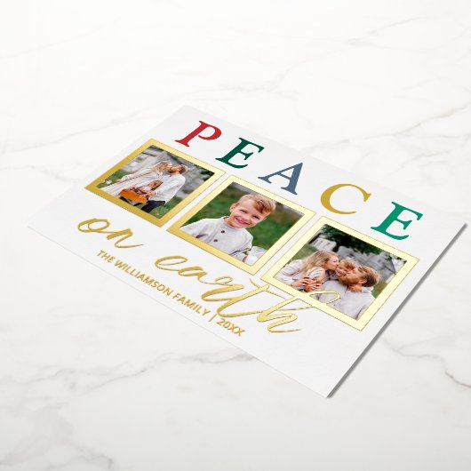 文字カラフル3写真シック平和オンアース金ゴールド 箔シーズンカード (回転した状態)