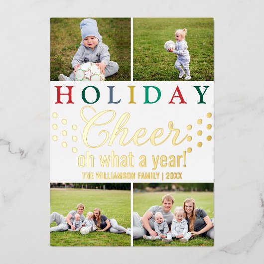 文字カラフル4フォトシック休日応援金ゴールド 箔シーズンカード (正面)