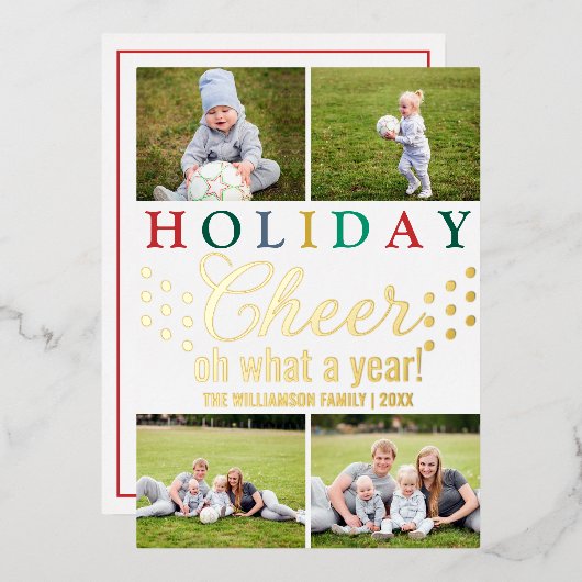 文字カラフル4フォトシック休日応援金ゴールド 箔シーズンカード (正面/裏面)