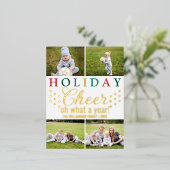 文字カラフル4フォトホリデー応援シック金ゴールド 箔シーズンポストカード (立ち正面)