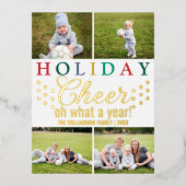 文字カラフル4フォトホリデー応援シック金ゴールド 箔シーズンポストカード (正面)