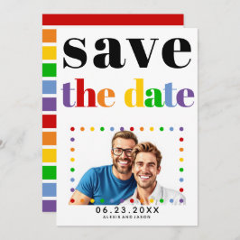 文字カラフル、ドットと黒ストライプゲイ写真 セーブザデート