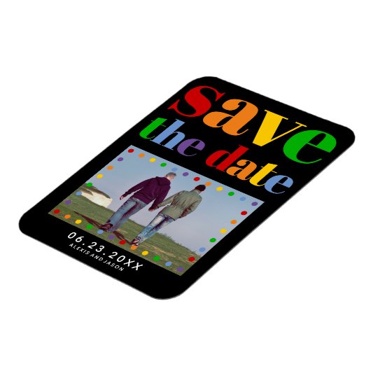 文字カラフル、ドット日付を保存するゲイ写真 マグネット (左側)