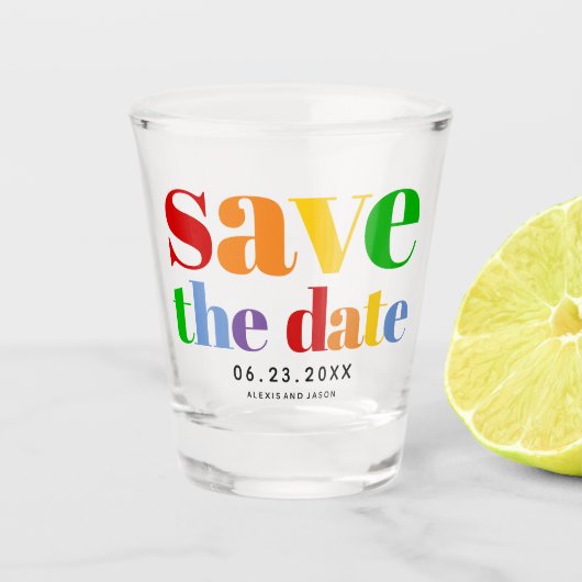 文字カラフル、ドット、およびストライプゲイ写真 ショットグラス (正面)