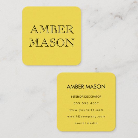 文字クラシックミニマシンプルリストイエロー スクエア名刺 (正面/裏面)