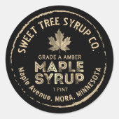 文字グランジ金ゴールドリーフメープルシロップ黒ラベル ラウンドシール (正面)