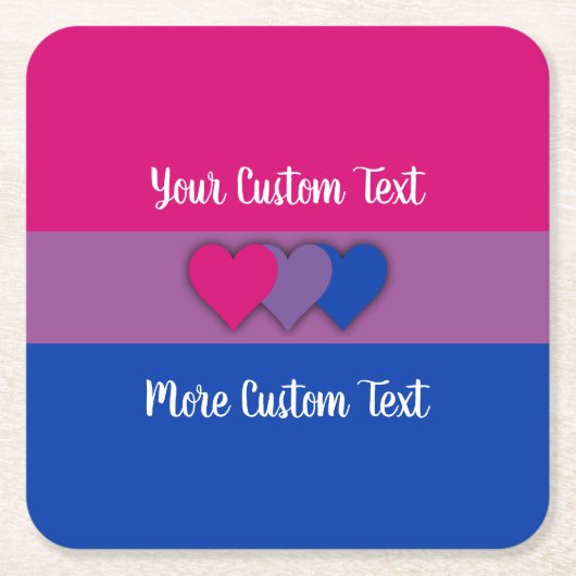 文字コースター付きバイセクシュアリティプライドフラグ スクエアペーパーコースター (正面)