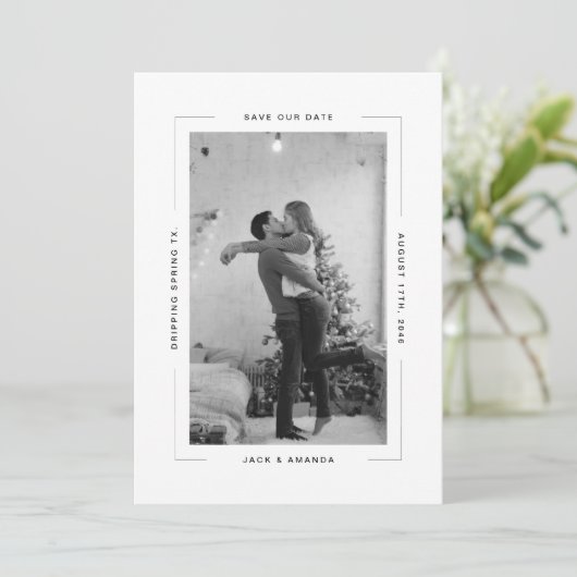 文字シンプルと写真ウェディング日付を保存 セーブザデート (スタンド正面)