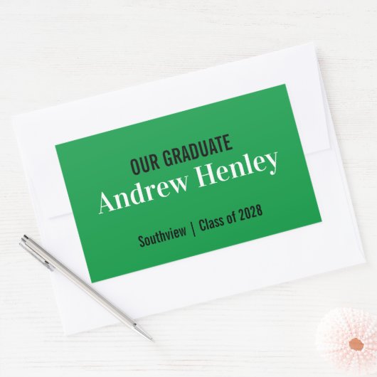 文字シンプルグリーン卒業パーティーのお願い 長方形シール (封筒)