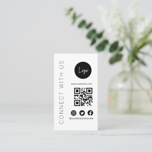 文字シンプルソーシャルメディアQRコード名刺 名刺 (スタンド正面)