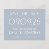 文字シンプルダスティブルーウェディング日付を保存 案内ポストカード (正面)