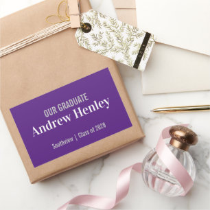 文字シンプルパープル卒業パーティーのお願い 長方形シール