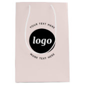 文字シンプルビジネス赤面ピンク付きロゴ ミディアムペーパーバッグ (正面)