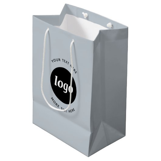 文字シンプルブルー付きロゴ ミディアムペーパーバッグ (正面アングル)