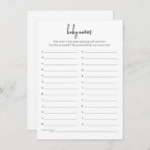 文字シンプルベビーネームシャワーゲームカード 招待状 (正面/裏面)