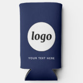 文字シンプルロゴ事業宣伝海軍ブルー スリム缶クーラー (正面)