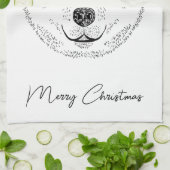 文字シンプル付き極性ベアヘッドラインアートスケッチ キッチンタオル (折り畳み)