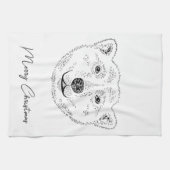 文字シンプル付き極性ベアヘッドラインアートスケッチ キッチンタオル (横)