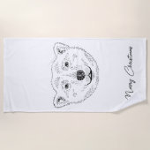 文字シンプル付き極性ベアヘッドラインアートスケッチ ビーチタオル (正面)