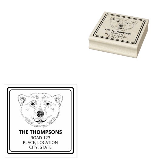 文字シンプル付き極性ベアヘッドラインアートスケッチ ラバースタンプ (押印)