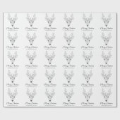 文字シンプル付き鹿ヘッドラインアートスケッチ ラッピングペーパー (フラット)