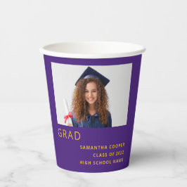文字シンプル写真2024卒業パープルイエロー 紙コップ
