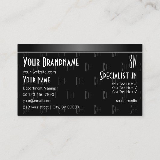 文字スタイリッシュ付き白黒カッコいいパターン 名刺 (裏面)