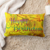 文字デザインなハッピーバースデー- + あなた自身のアイディア ランバークッション (ブランケット)