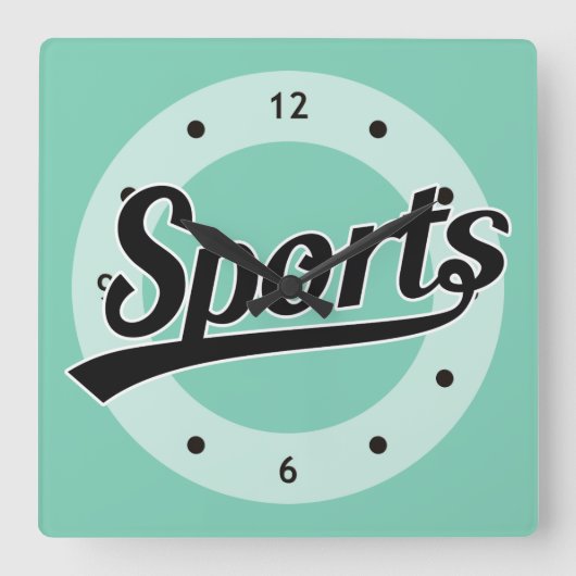 文字デザイン:SPORTSブラック+独自の文字とアイディア スクエア壁時計 (正面)