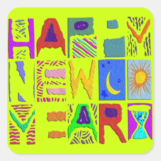 「文字デザインHappy New Year」+あなたの経歴 スクエアシール (正面)