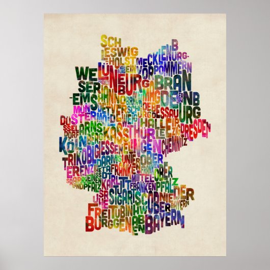 文字ドイツの地図 ポスター (正面)