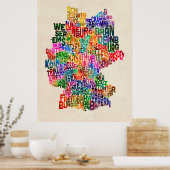 文字ドイツの地図 ポスター (キッチン)