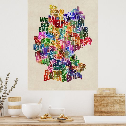 文字ドイツの地図 ポスター (キッチン)